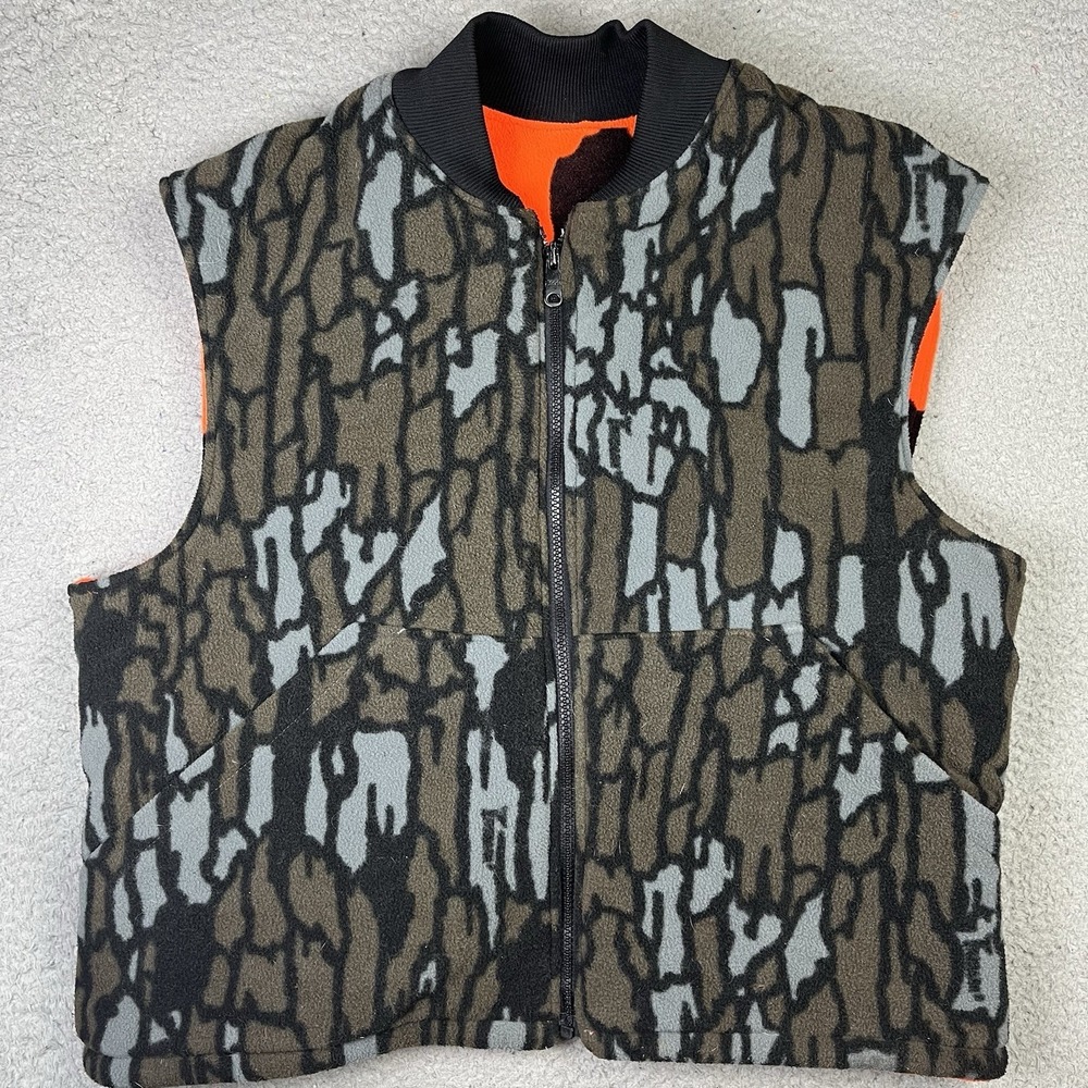 Vintage Reversible Camo Hunting Vest Fleece Men's XL Orange Outdoor Made in USA